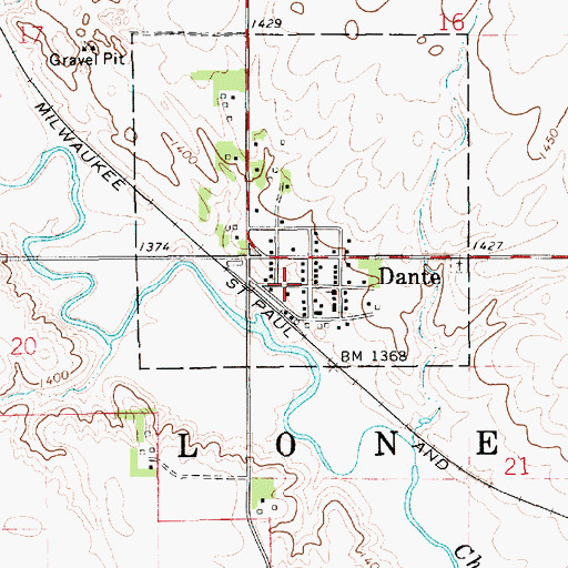 Topographic Map of Dante Volunteer Fire Department, SD