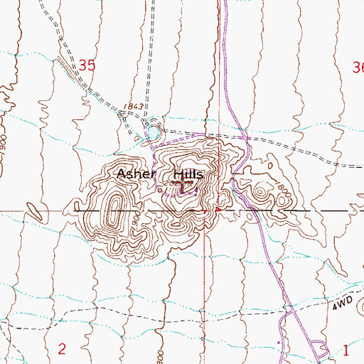 Topographic Map of Asher Hills, AZ