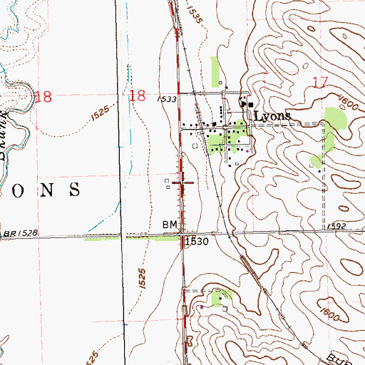 Topographic Map of Lyons Volunteer Fire Department, SD