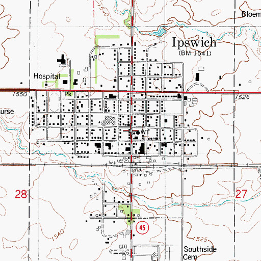Topographic Map of Ipswich Volunteer Fire Department, SD