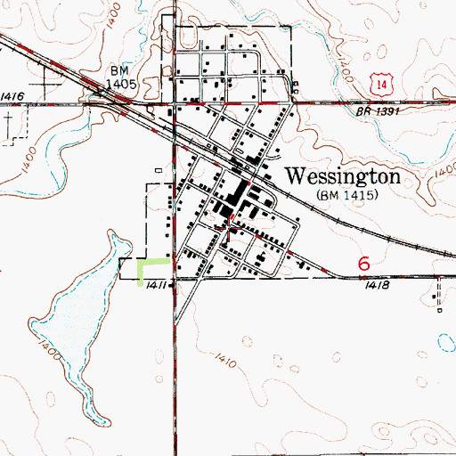 Topographic Map of Wessington Rural Fire Department, SD