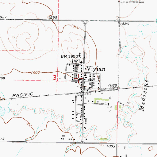 Topographic Map of Vivian Fire Department Substation, SD