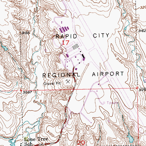Topographic Map of Rapid City Fire Department - Station 8, SD