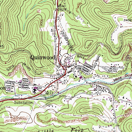 Topographic Map of Quinwood Emergency Ambulance, WV