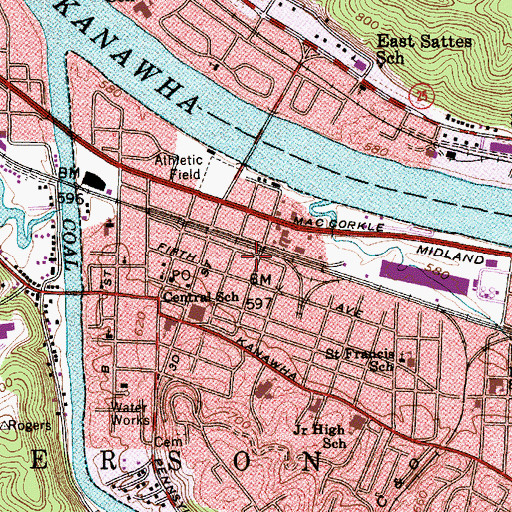 Topographic Map of Kanawha County Emergency Ambulance Authority Station 319, WV