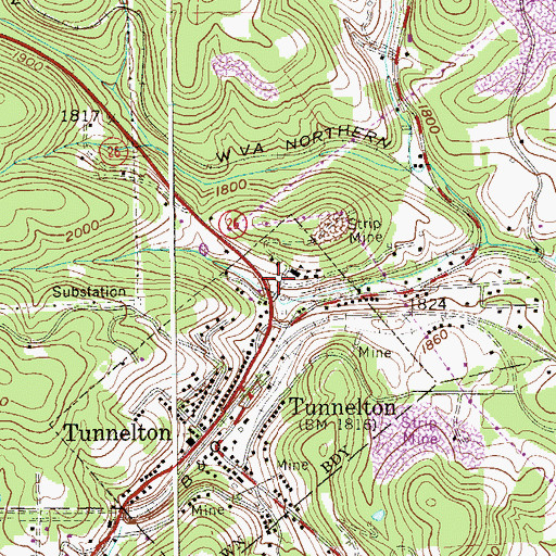 Topographic Map of Tunnelton Community Ambulance Service, WV