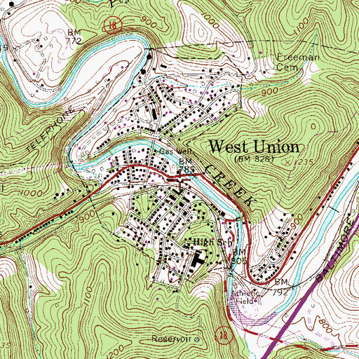 Topographic Map of Doddridge County Emergency Squad, WV