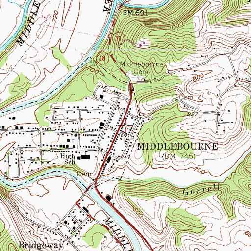 Topographic Map of Tyler County Emergency Medical Services Unit 1 Station 70, WV