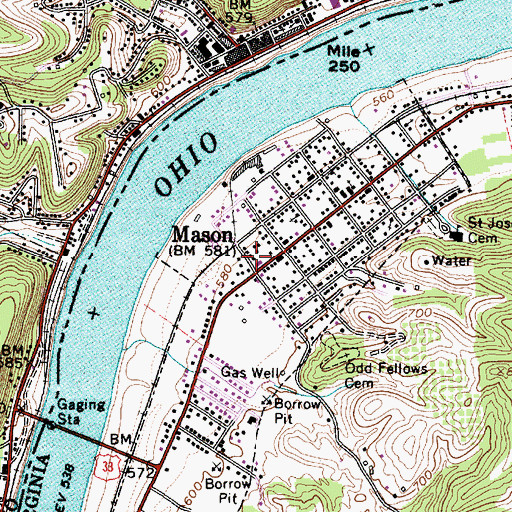 Topographic Map of Mason County Emergency Ambulance Service Authority 500, WV