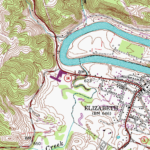 Topographic Map of Wirt County Emergency Squad, WV
