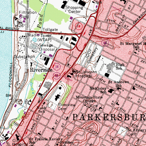 Topographic Map of MJS Enterprises Limited Doing Business as Saint Josephs Ambulance Service, WV