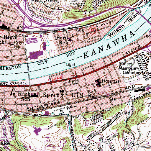 Topographic Map of Kanawha County Emergency Ambulance Authority Station 309, WV