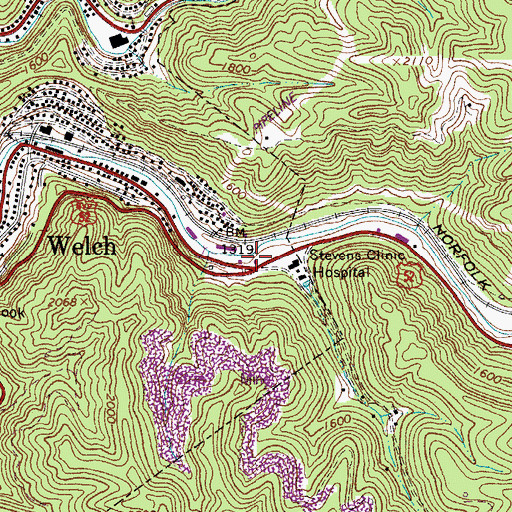 Topographic Map of McDowell County Emergency Ambulance Authority Station 2, WV