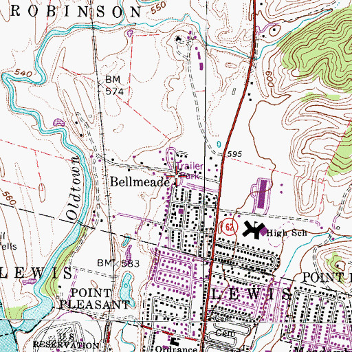 Topographic Map of Mason County Emergency Ambulance Service, WV