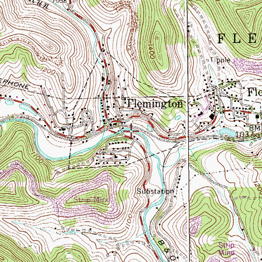 Topographic Map of Flemington Area Emergency Management Service Company 39, WV