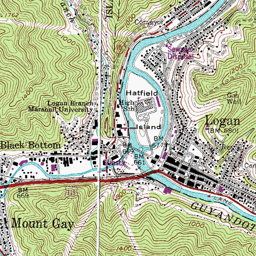 Topographic Map of Logan Emergency Ambulance Service Authority, WV