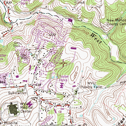Topographic Map of Monongalia Emergency Medical Services, WV