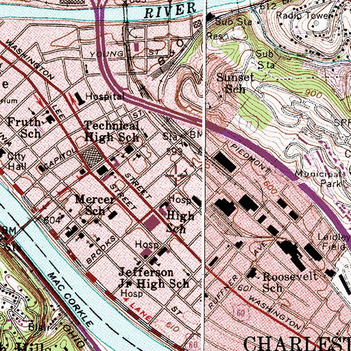 Topographic Map of Kanawha County Emergency Ambulance, WV