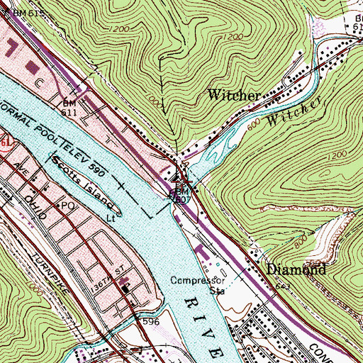 Topographic Map of Kanawha County Emergency Ambulance Authority Station 59, WV