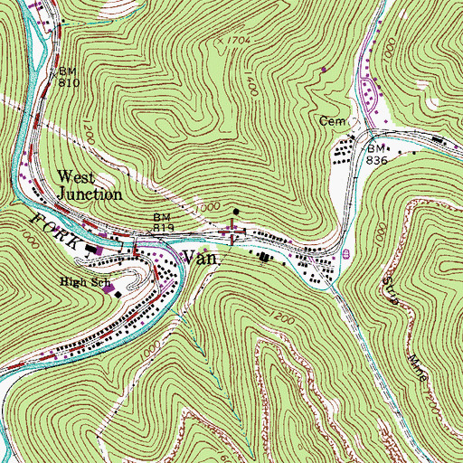 Topographic Map of Boone County Ambulance Authority 60, WV