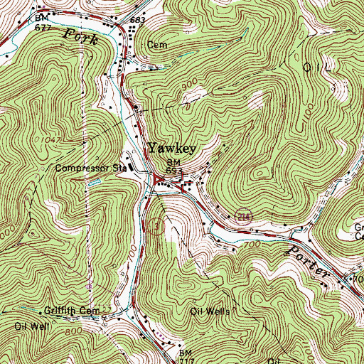 Topographic Map of Lincoln Emergency Medical Services Yawkey Substation, WV