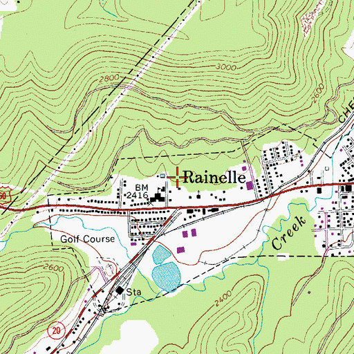 Topographic Map of Quinwood Emergency Ambulance Service Rainelle, WV