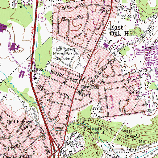 Topographic Map of General Ambulance Service Incorporated Main Street Substation, WV