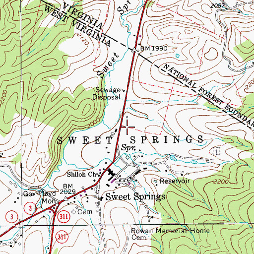 Topographic Map of Sweet Springs Valley Volunteer Rescue Squad, WV