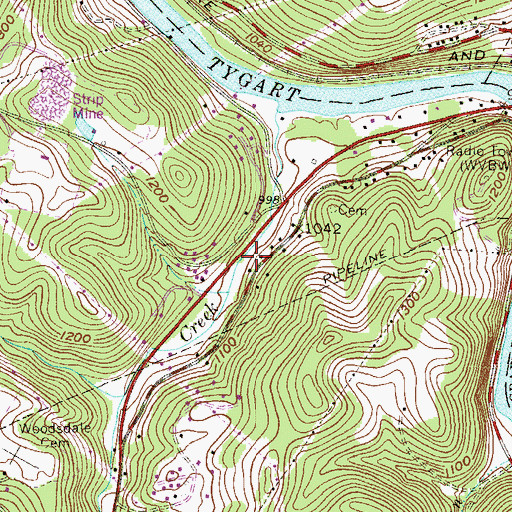Topographic Map of Taylor County Emergency Company 40, WV