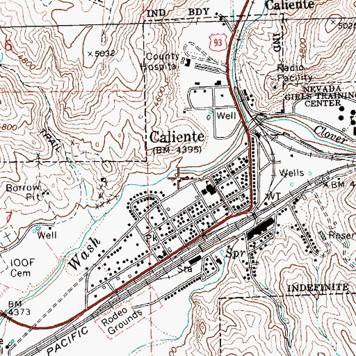 Topographic Map of Caliente Volunteer Fire Department Station 2, NV