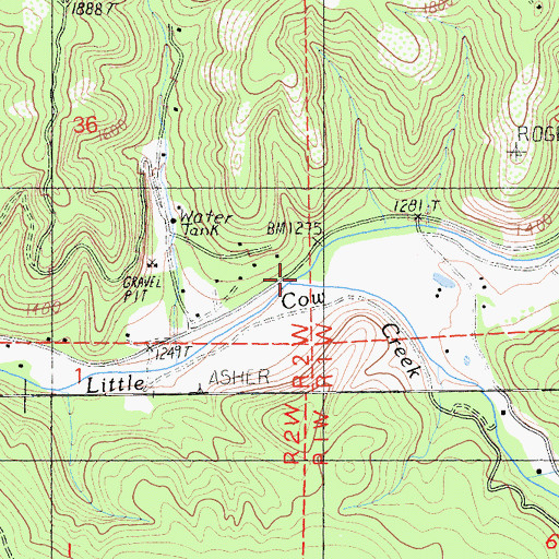Topographic Map of Cedar Creek, CA