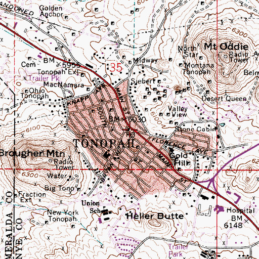 Topographic Map of Tonopah Volunteer Fire Department, NV