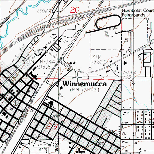 Topographic Map of Winnemucca Fire Department, NV
