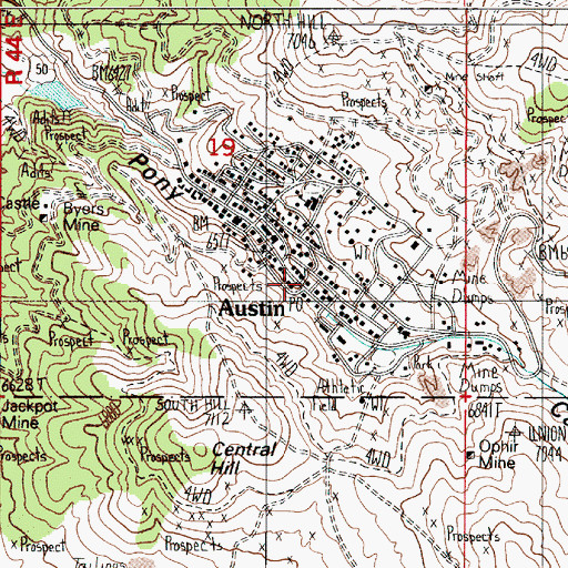 Topographic Map of Austin Volunteer Ambulance Service, NV