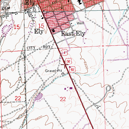 Topographic Map of Ely Volunteer Fire Department, NV