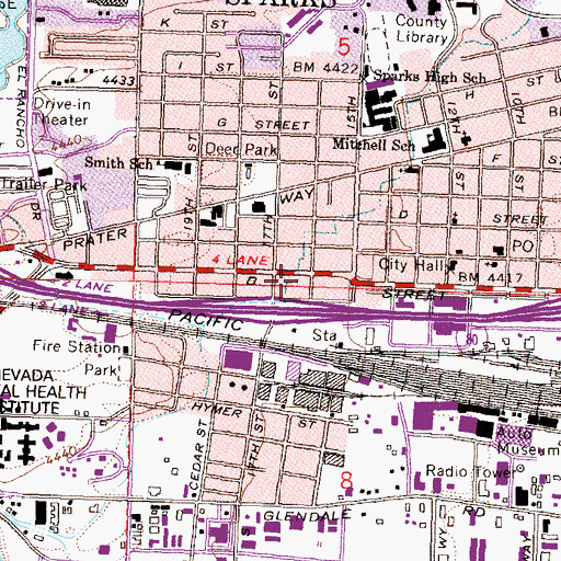 Topographic Map of Sparks Fire Department Station 1, NV