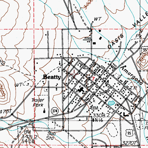 Topographic Map of Beatty Volunteer Fire Department, NV