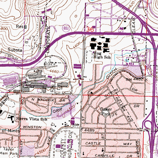 Topographic Map of Reno Fire Department Station 2, NV