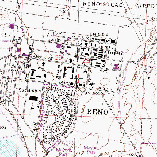 Topographic Map of Reno Fire Department Station 9, NV