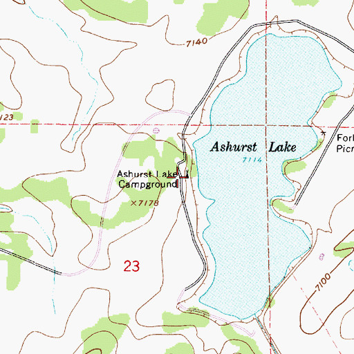 Topographic Map of Ashurst Lake Campground, AZ