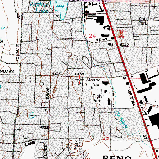 Topographic Map of Reno Fire Department Station 3, NV
