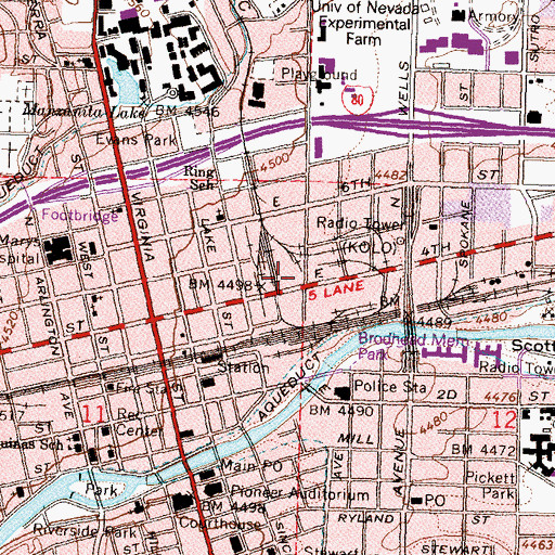 Topographic Map of Reno Fire Department Station 1, NV