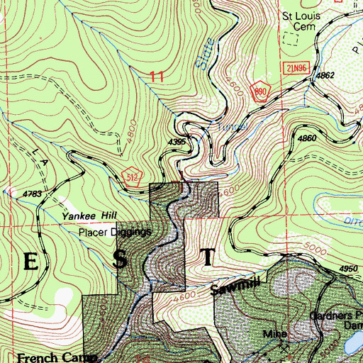 Topographic Map of Cedar Grove Ravine, CA