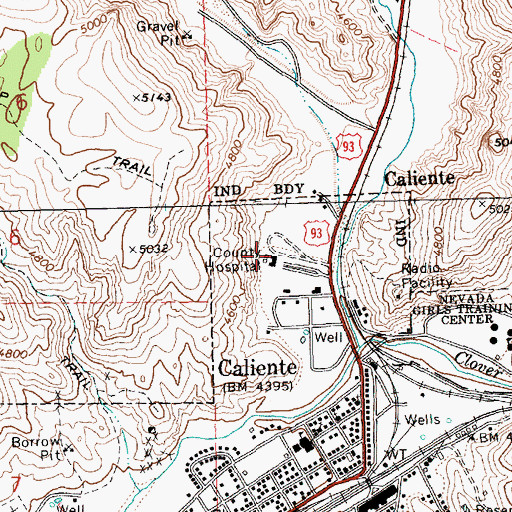 Topographic Map of Meadow Valley Volunteer Ambulance Caliente, NV