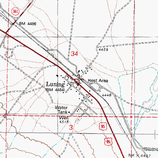 Topographic Map of Luning Volunteer Fire Department, NV