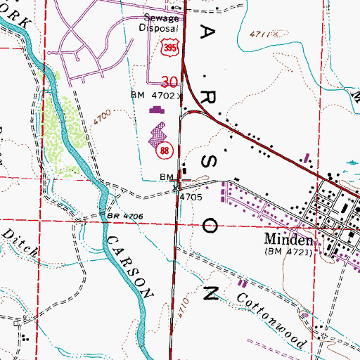 Topographic Map of East Fork Fire and Paramedic Districts Station 14, NV