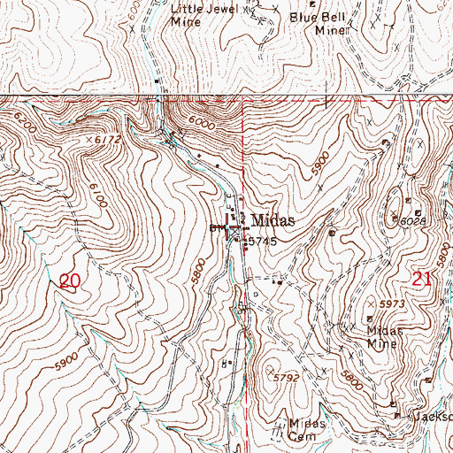 Topographic Map of Midas Volunteer Fire Department, NV