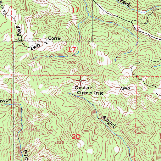 Topographic Map of Cedar Opening, CA