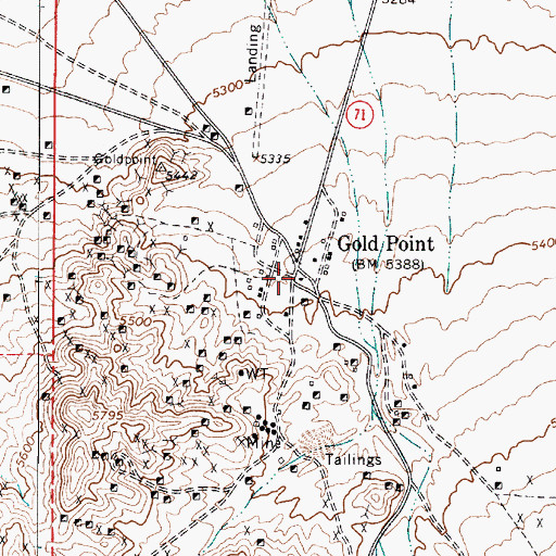 Topographic Map of Gold Point Volunteer Fire Department, NV