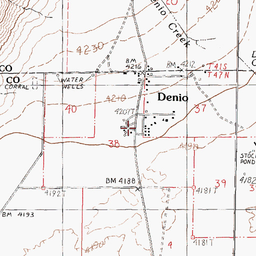 Topographic Map of Denio Volunteer Fire Department, NV